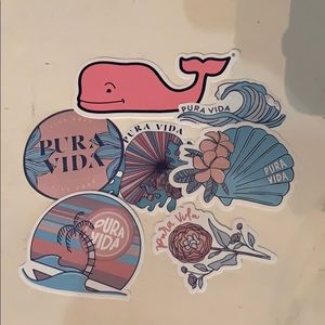 6 pure vida stickers and 1 vineyard vine sticker